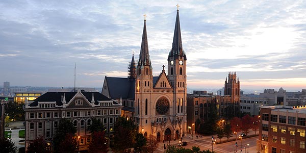 Church of the Gesu on Marqeutte campus at night